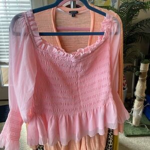 Torrid Pink Ruffled Off Shoulders Top